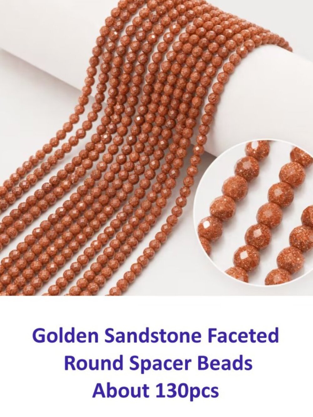 Golden Sandstone Faceted Round Spacer Beads  About 130pcs